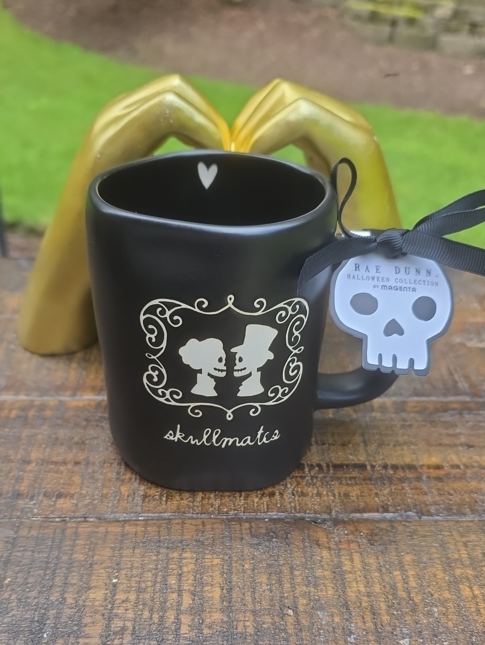 Rae Dunn Black & Cream "Skullmates" Halloween Mug